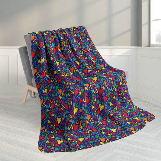 60" × 80" Grey Rainbow Hearts Fleece Sherpa Blanket