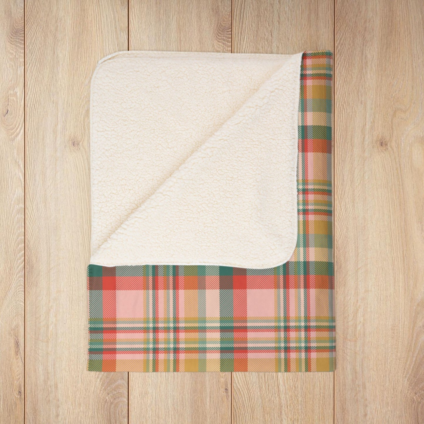 Christmas MCM Peach Plaid Fleece Sherpa Blanket