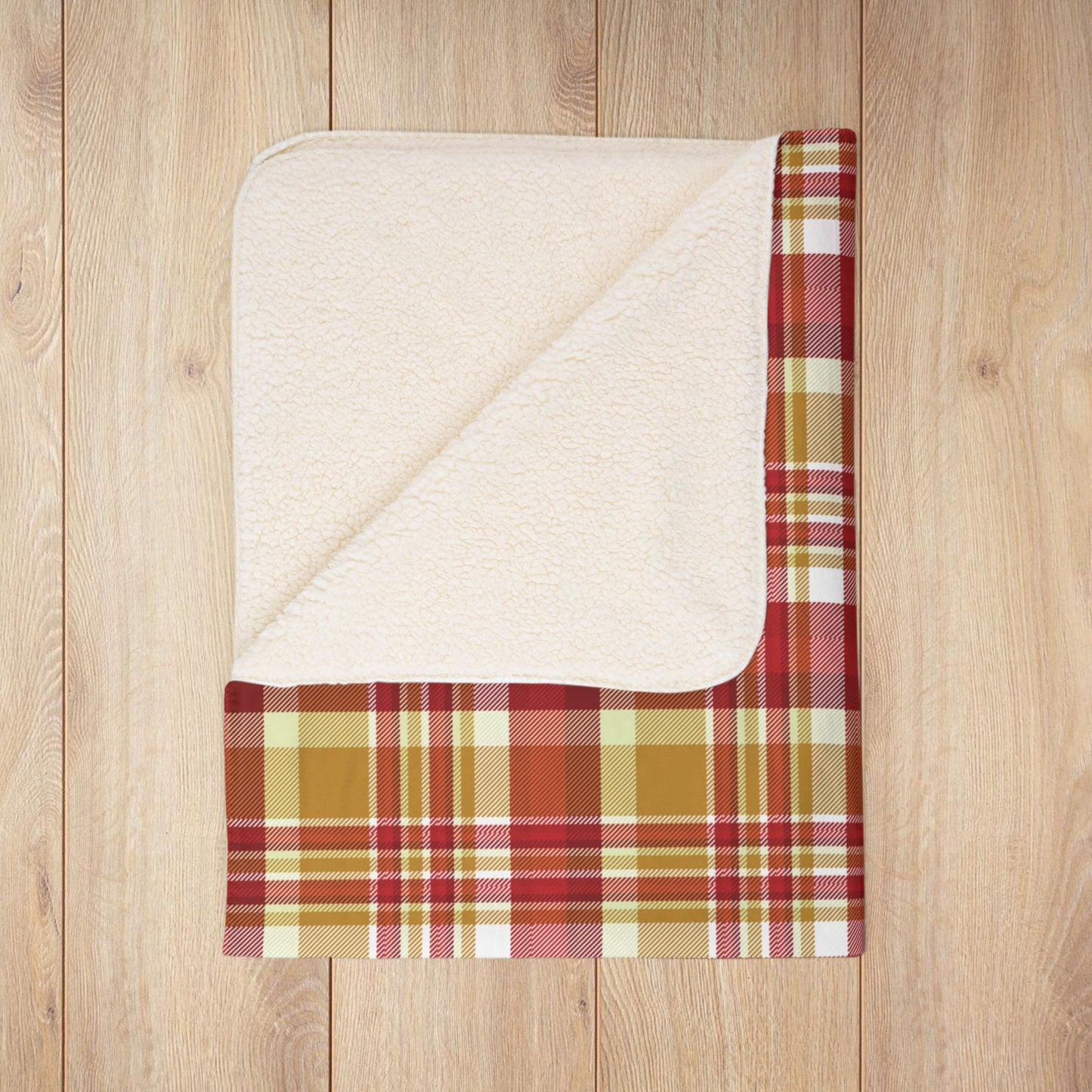 Christmas Gold & Red Plaid Fleece Sherpa Blanket
