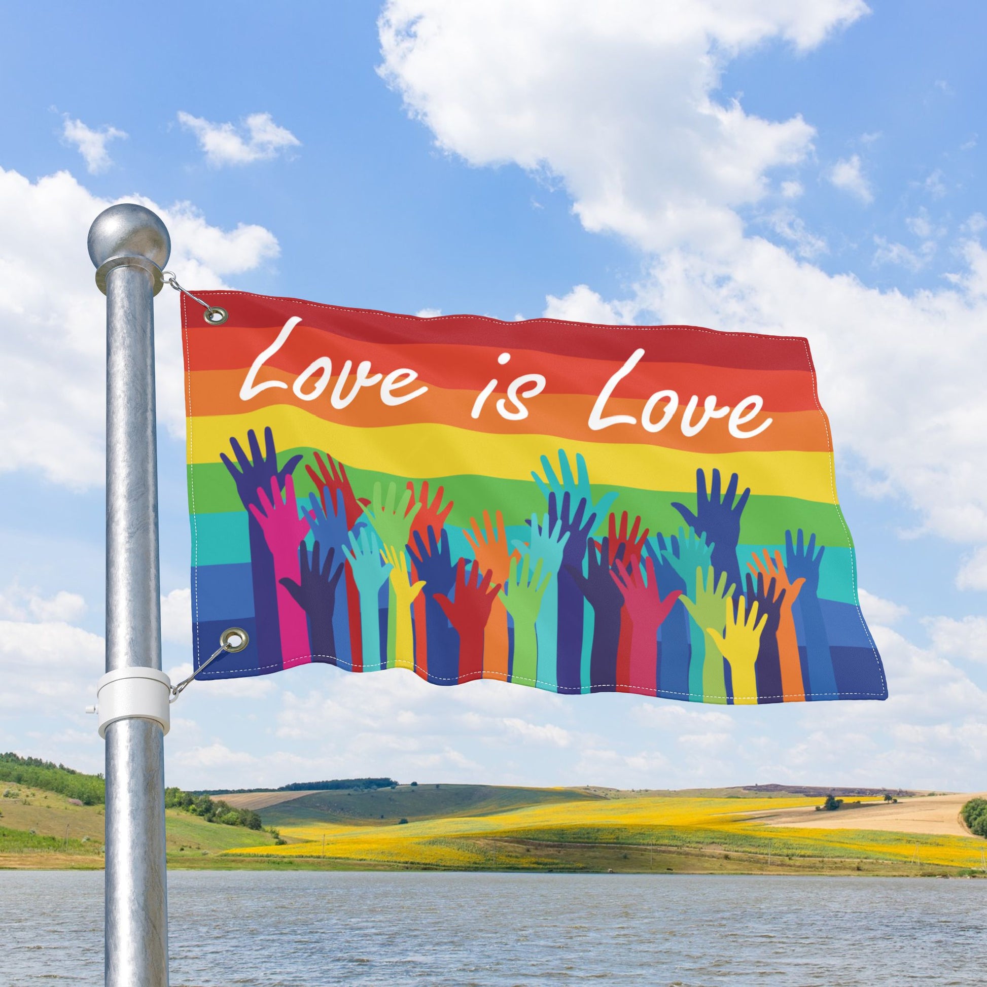 Love Is Love Double-Sided Rainbow Pride Flag with Grommets