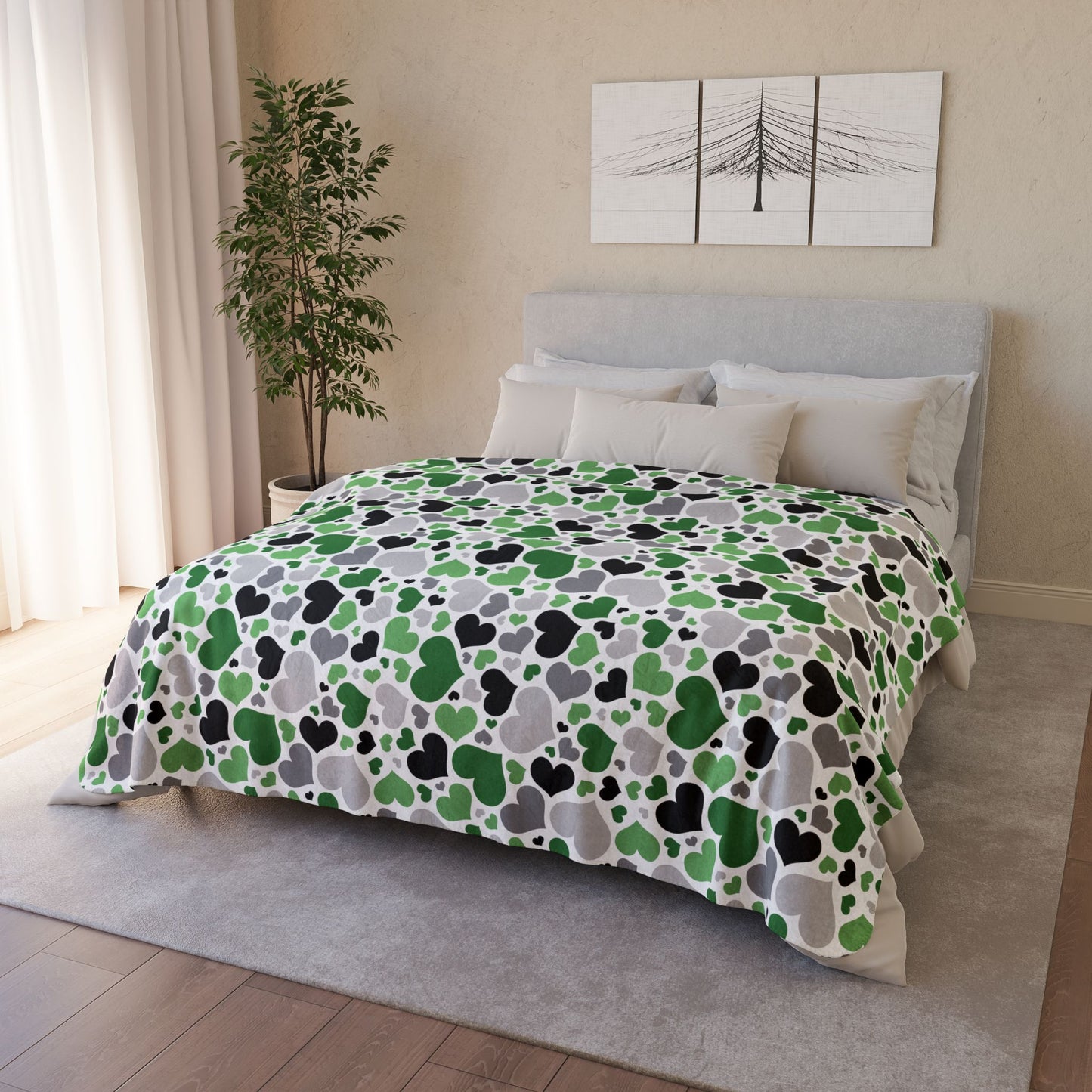 Demiromantic Pride Valentine’s Day Hearts White Fleece Sherpa Blanket