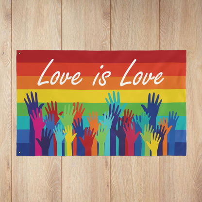 Love Is Love Double-Sided Rainbow Pride Flag with Grommets