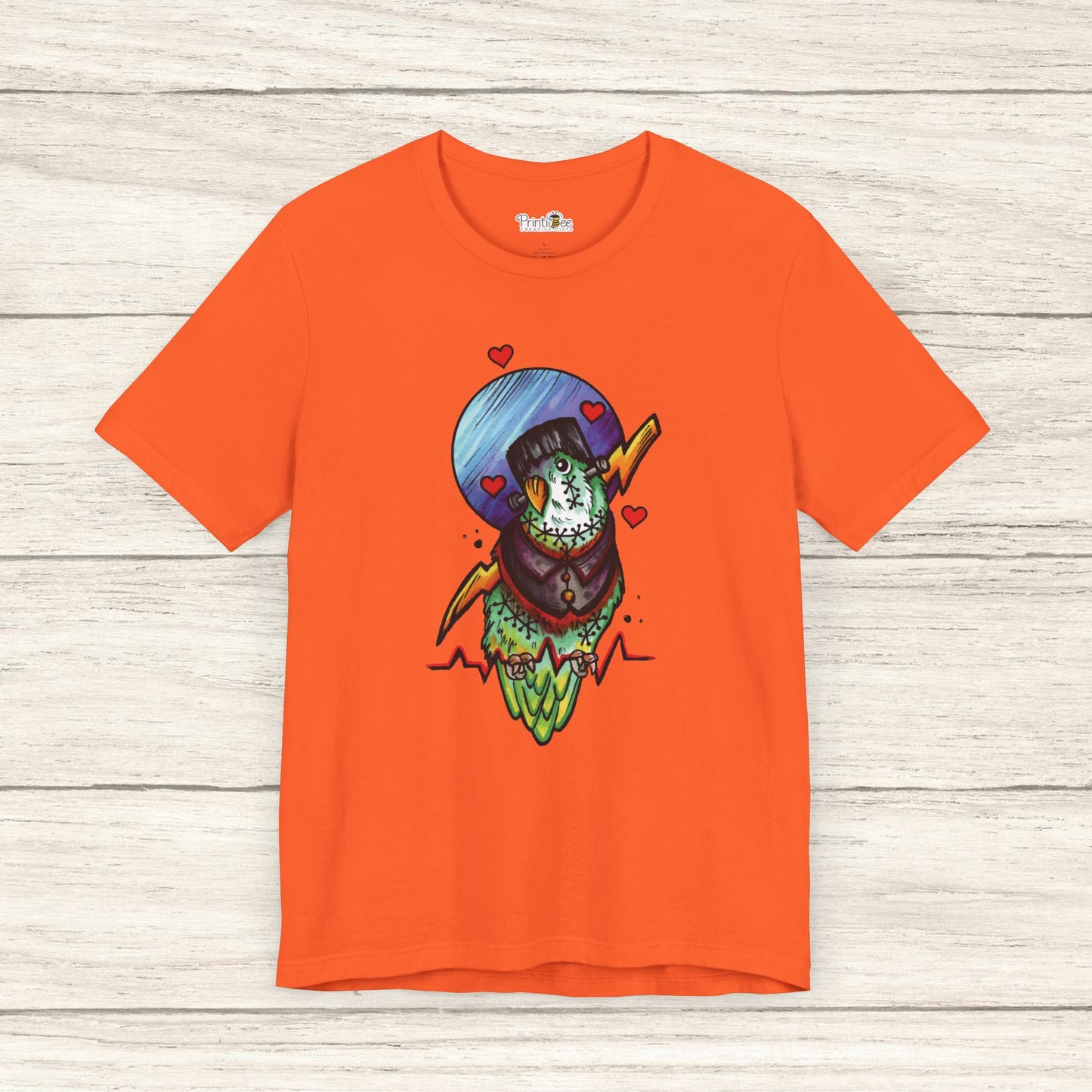 Frankenstein Lovebird, Hand-Drawn & Hand-Colored Tee