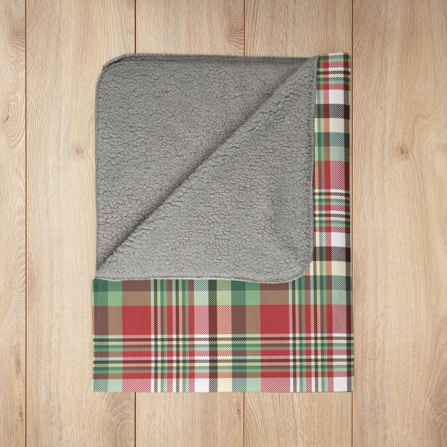 Christmas Maroon & Green Plaid Fleece Sherpa Blanket
