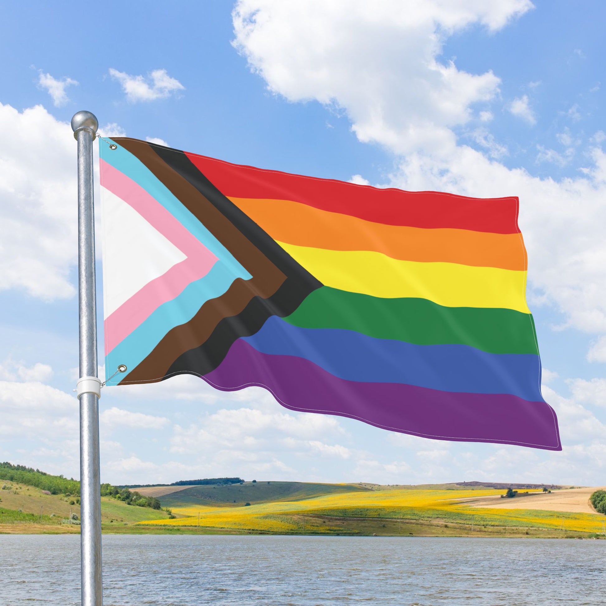 Rainbow Progress Pride Double-Sided Flag, with Left or Right Side Grommets