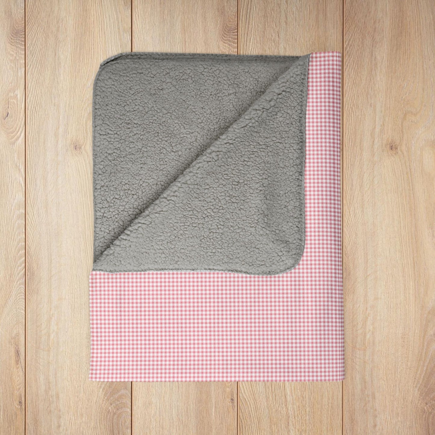 Pink & White Gingham Fleece Sherpa Blanket