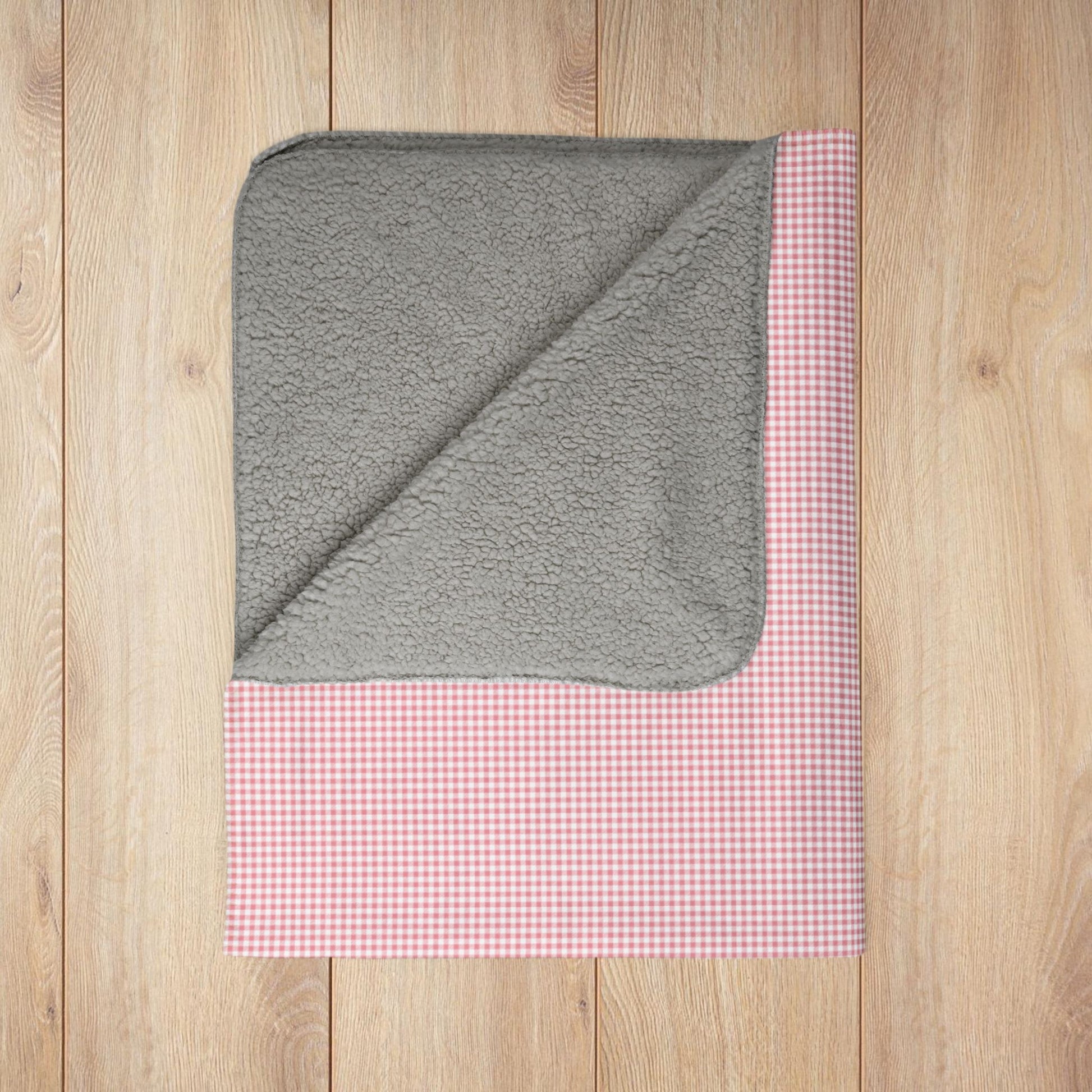 Pink & White Gingham Fleece Sherpa Blanket