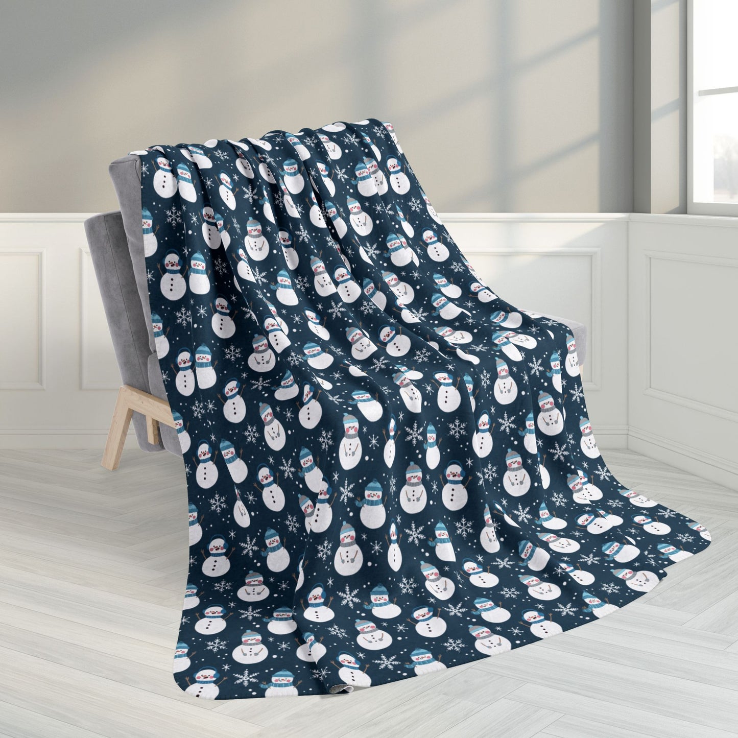 60" × 80" Winter Teal Snowman Blue Fleece Sherpa Blanket