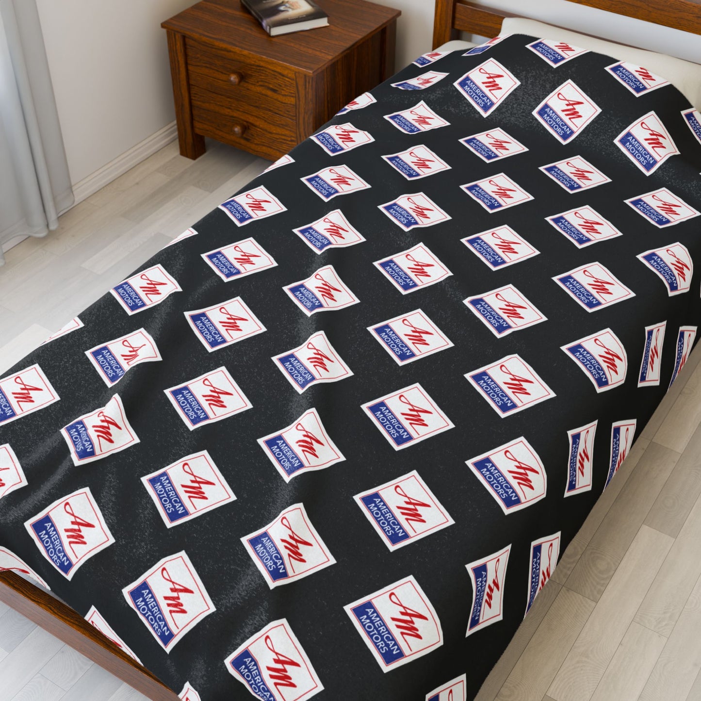 AMC American Motors Square Logo Black Velveteen Plush Blanket
