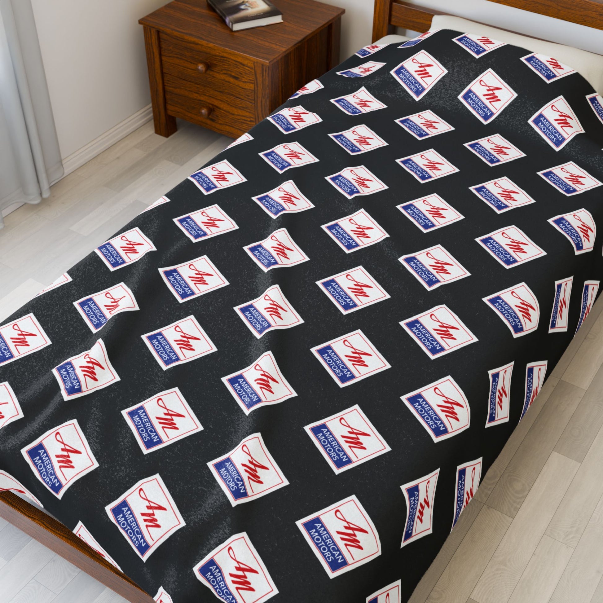 AMC American Motors Square Logo Black Velveteen Plush Blanket