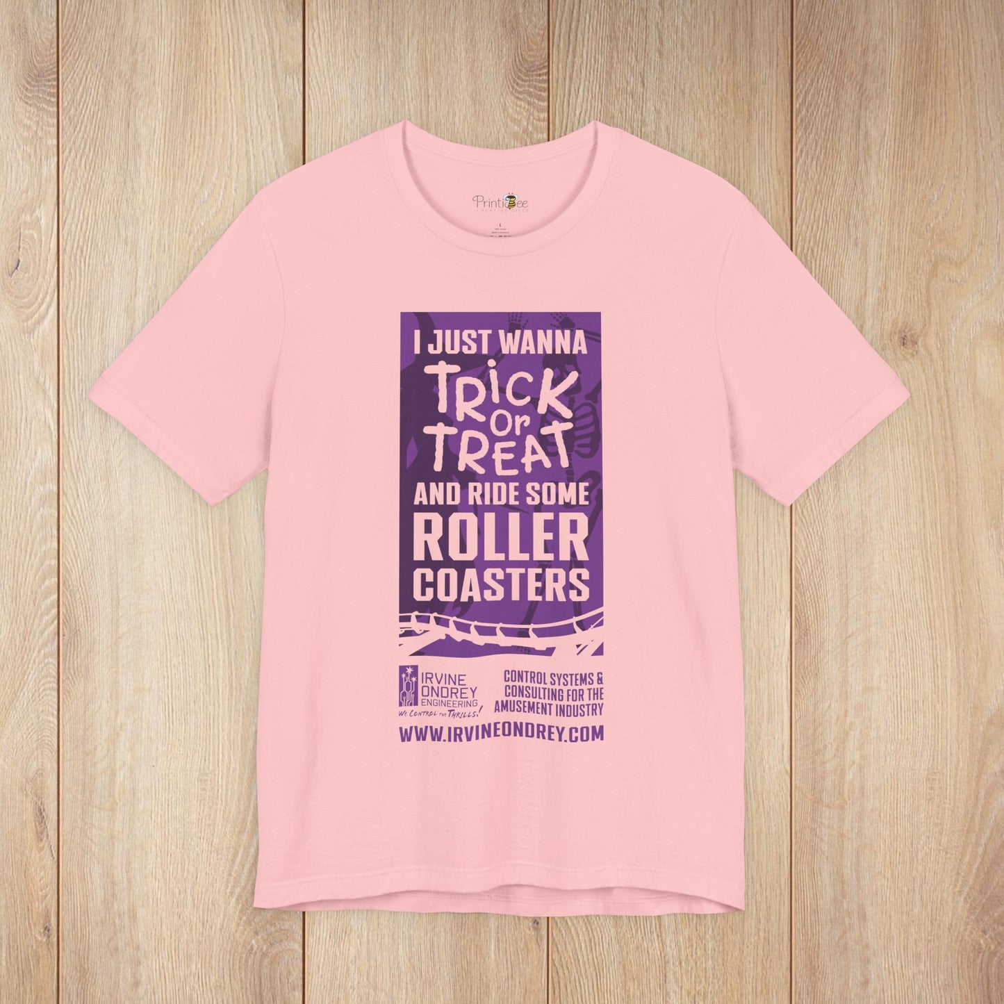 I Just Wanna Trick-or-Treat & Roller Coasters Tee (FRONT graphic) • Irvine Ondrey Engineering