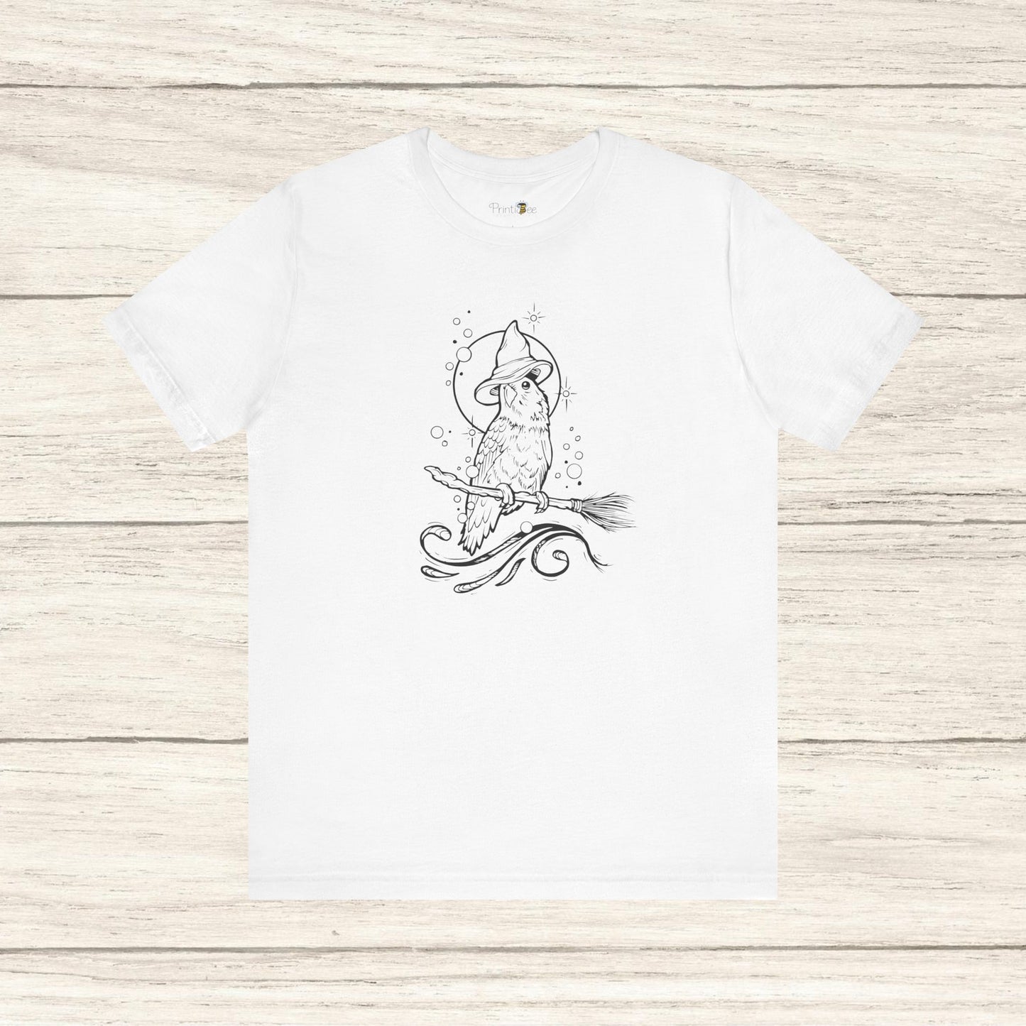 Lovebird Witch on a Broom, Line Art Tee