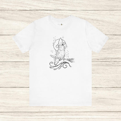 Lovebird Witch on a Broom, Line Art Tee