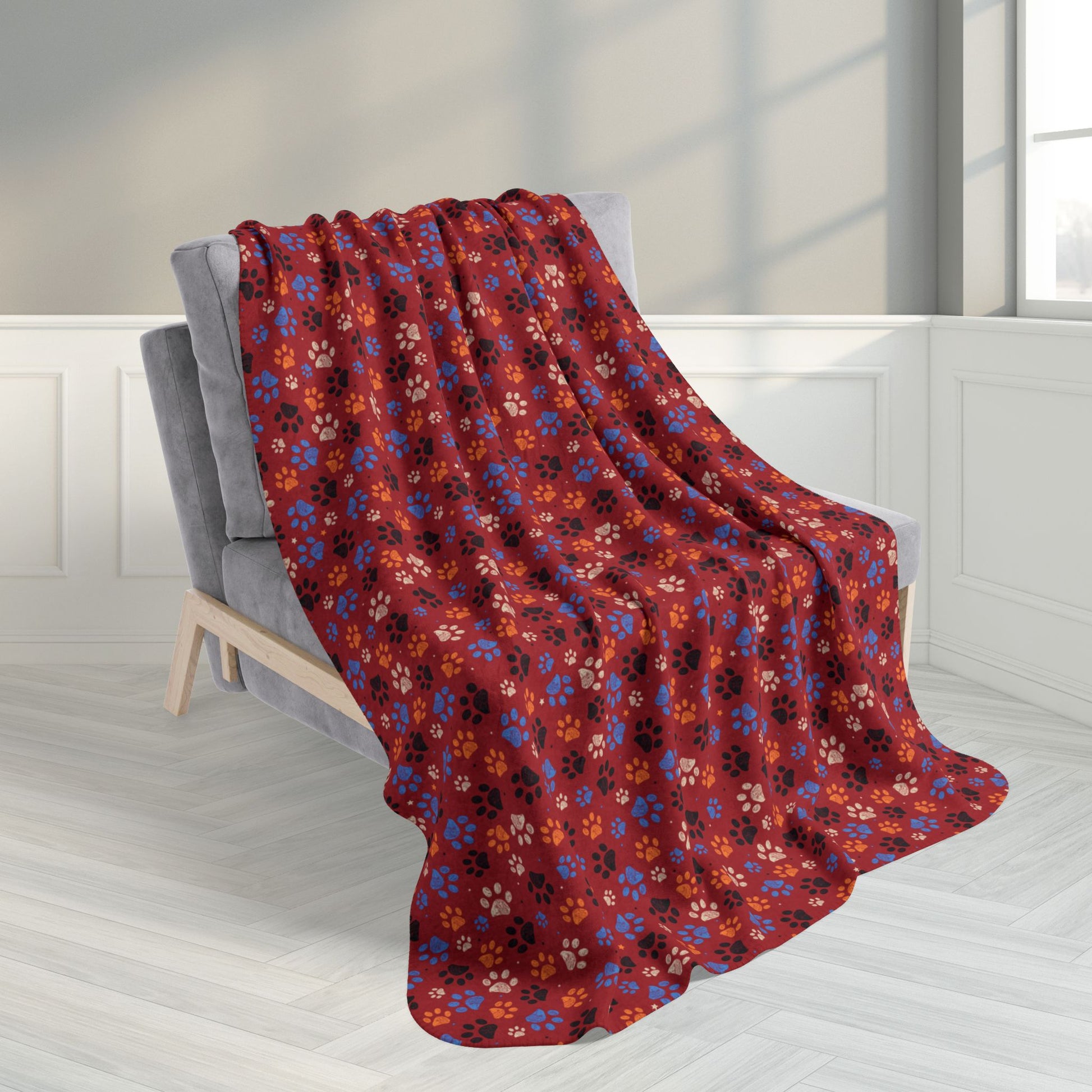 50" × 60" Blue & Orange Sandusky OH Paw Prints Red Fleece Sherpa Blanket