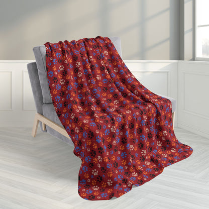 50" × 60" Blue & Orange Ohio Paw Prints Red Fleece Sherpa Blanket