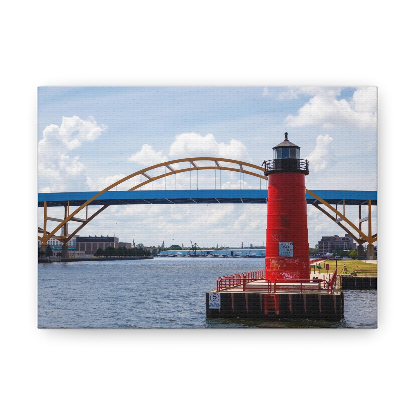 Milwaukee Wisconsin Hoan Bridge & Lighthouse; Milwaukee Pierhead Light, Photography Canvas Wrap Wall Art
