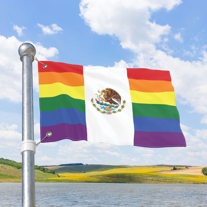 Mexico Rainbow Pride Flag with Grommets