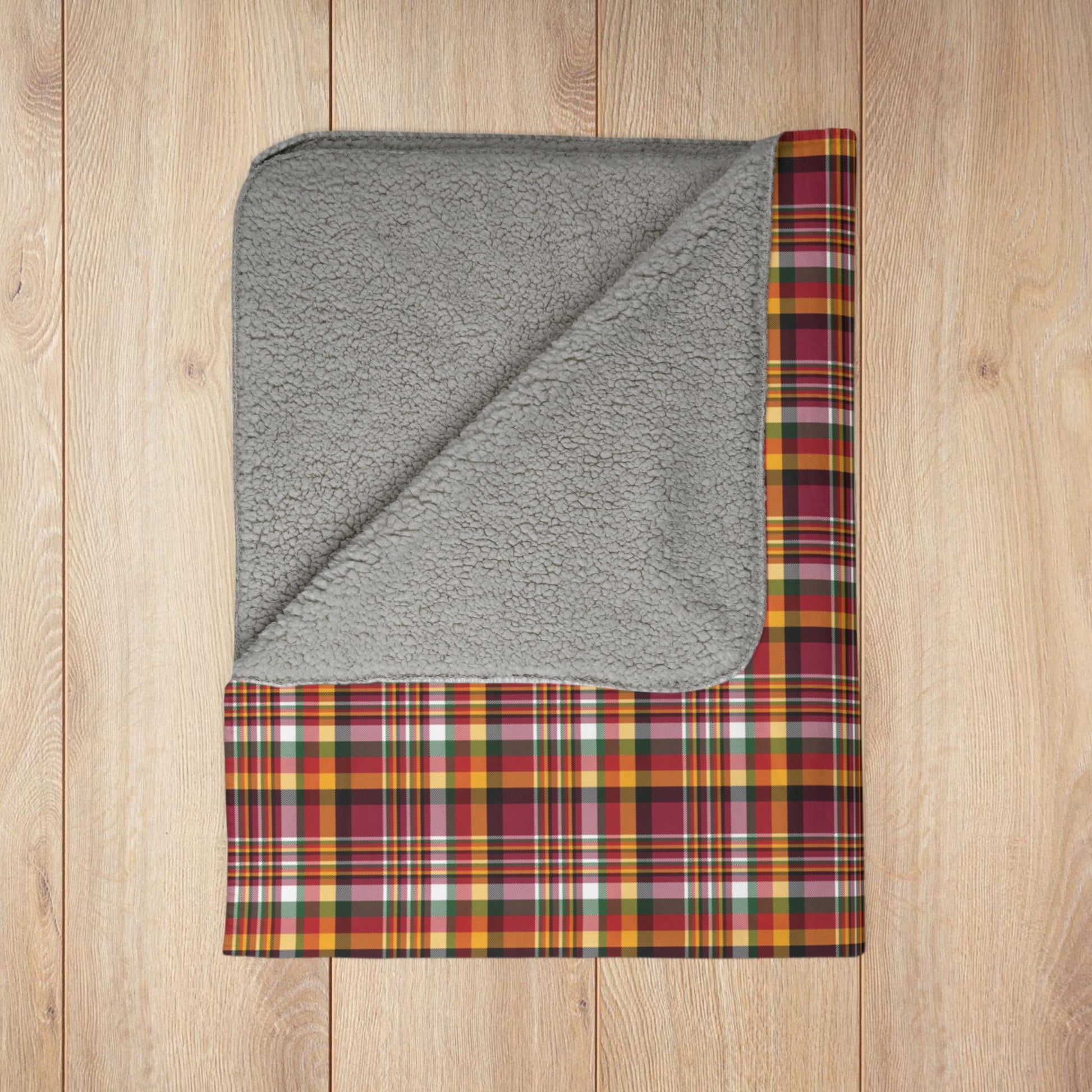 Christmas Red, White & Black Arizona AZ Plaid Fleece Sherpa Blanket