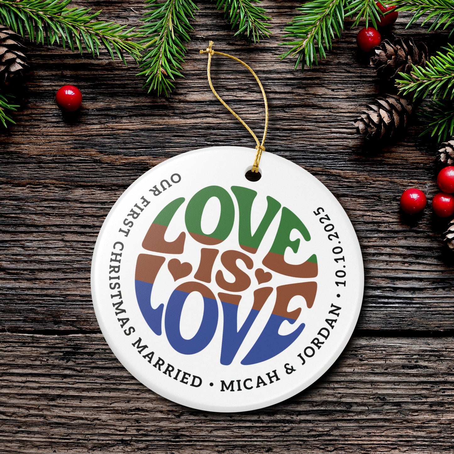 Custom Ceramic Love is Love sapiosexual Pride 2.8" Circle Ornament