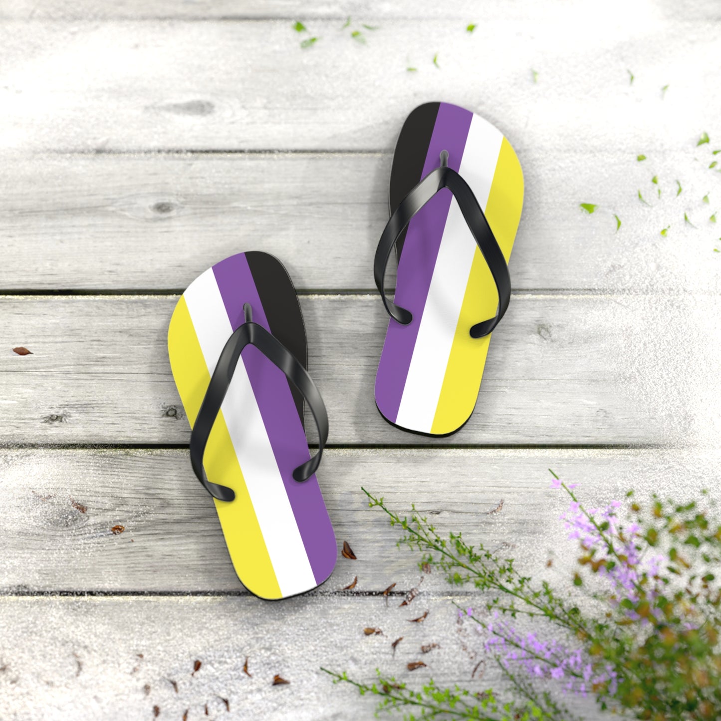 S Black sole Non-Binary Pride Flip Flops