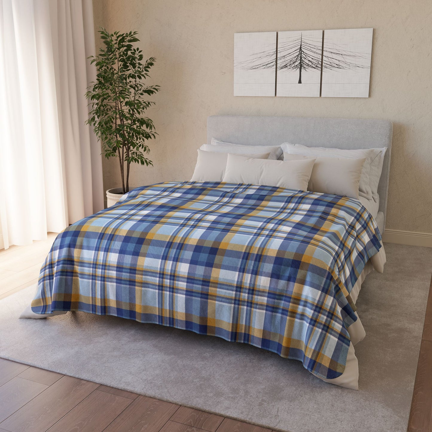 Hanukkah Plaid Fleece Sherpa Blanket