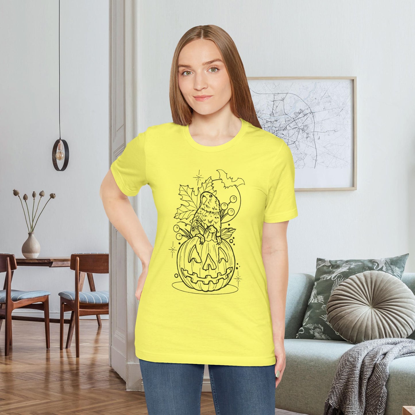 Lovebird on a Jack-o-Lantern, Line Art Tee