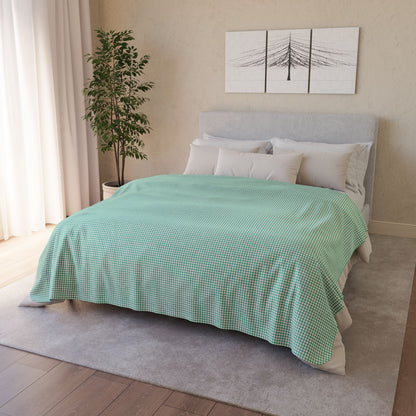 Turquoise & Cream Gingham Fleece Sherpa Blanket