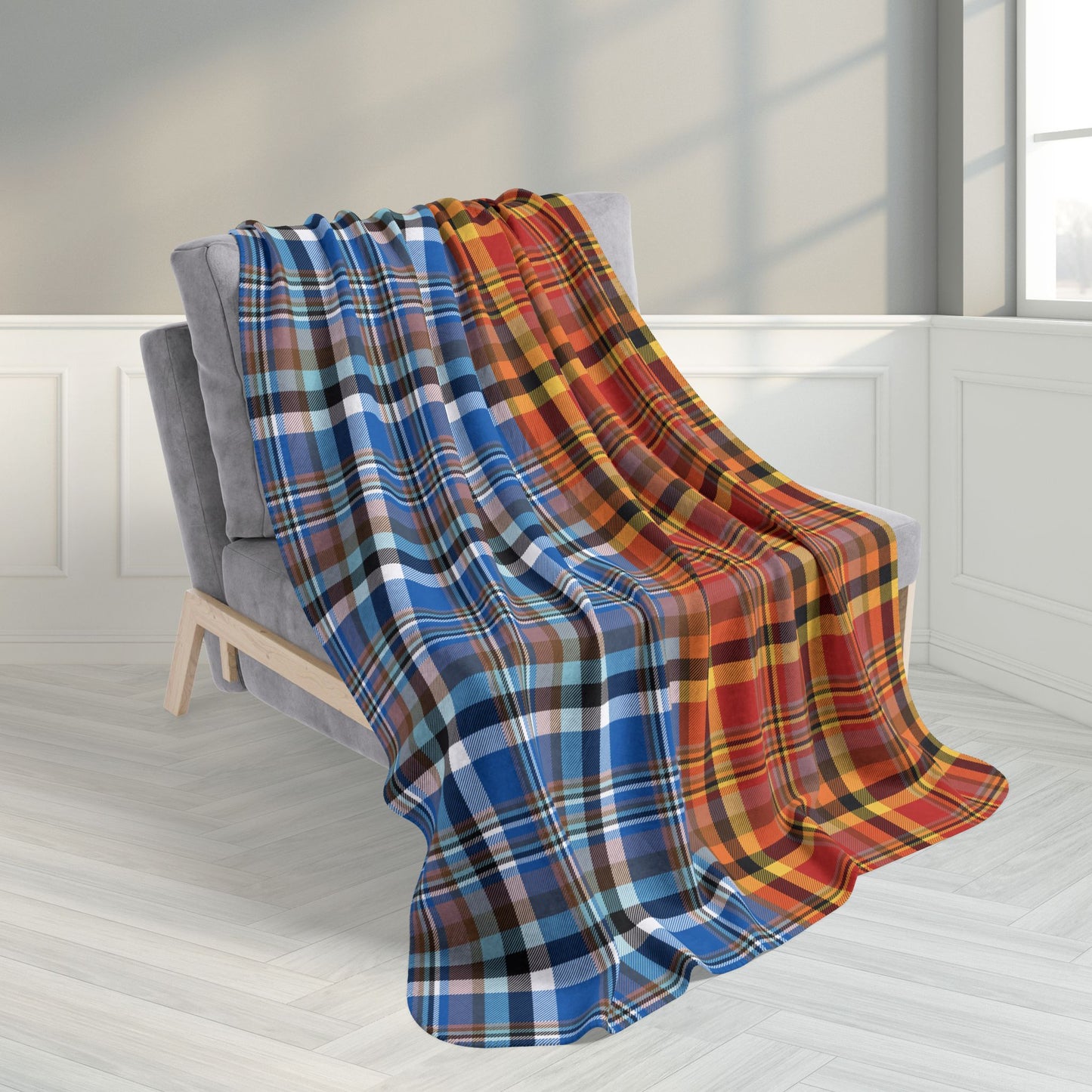 50" × 60" Half Red, Half Blue Sandusky OH Plaid Fleece Sherpa Blanket