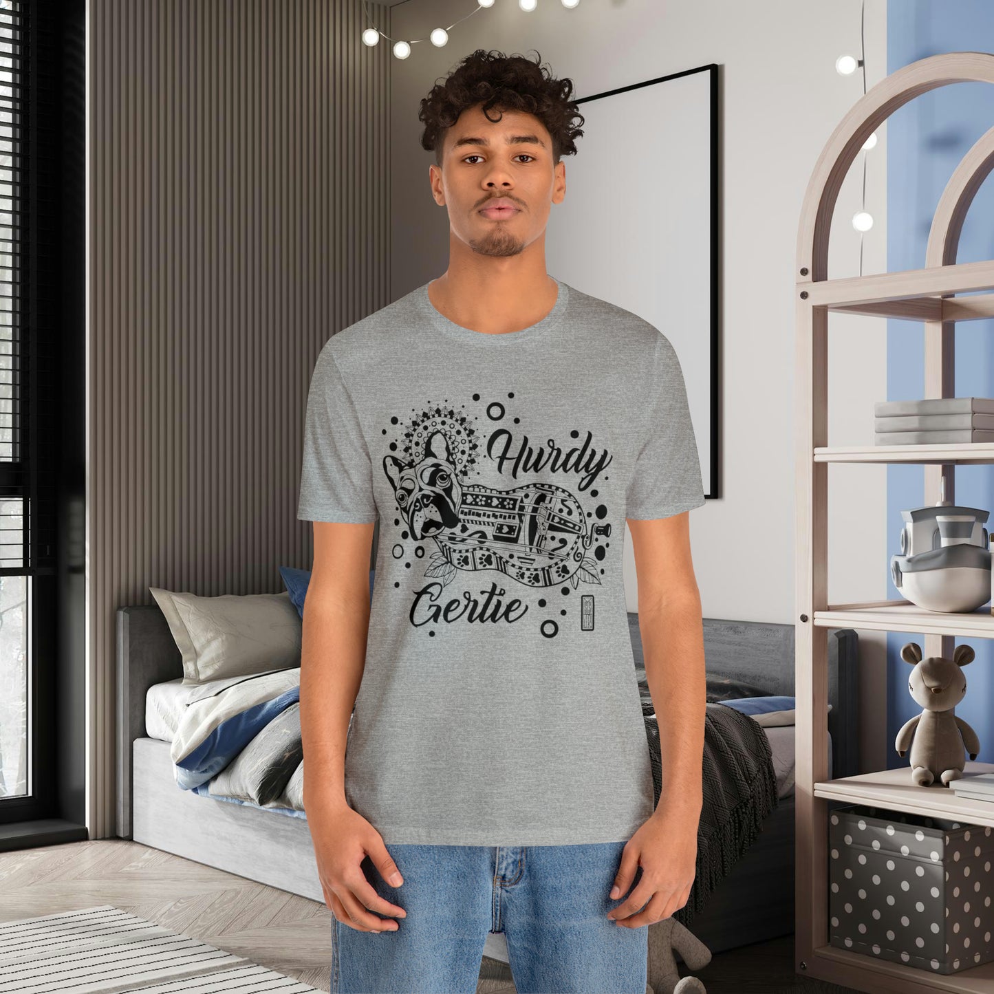 Hurdy Gertie Tee, Chemise Frenchton Dog Line Art