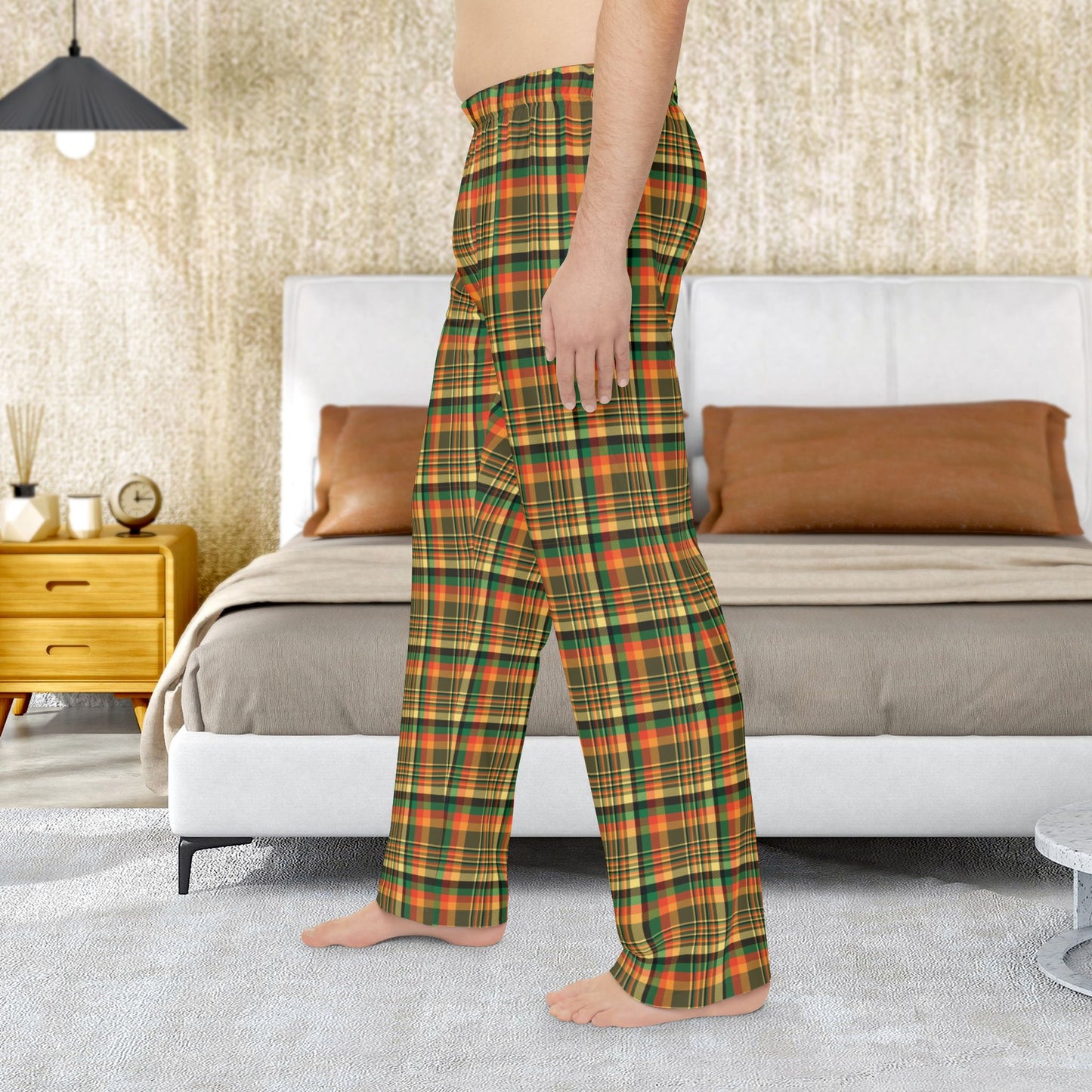 Men’s Dark Green, Orange & Gold Elysburg PA Plaid Pajama Pants