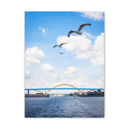 Pont Hoan de Milwaukee Wisconsin avec 3 mouettes, photographie sur toile, art mural