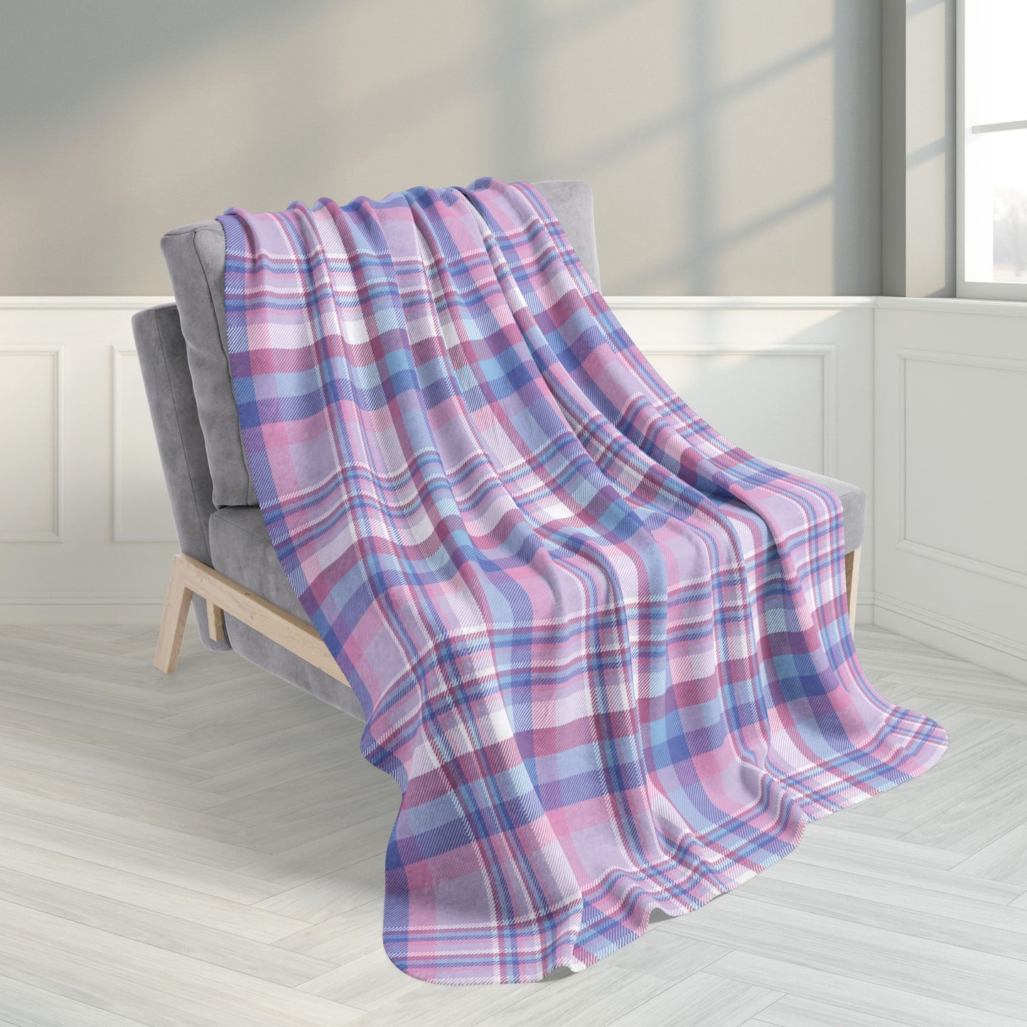 Bigender Purple Pride Plaid Fleece Sherpa Blanket