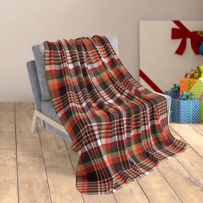 Christmas Brown & Orange Cleveland OH Plaid Fleece Sherpa Blanket