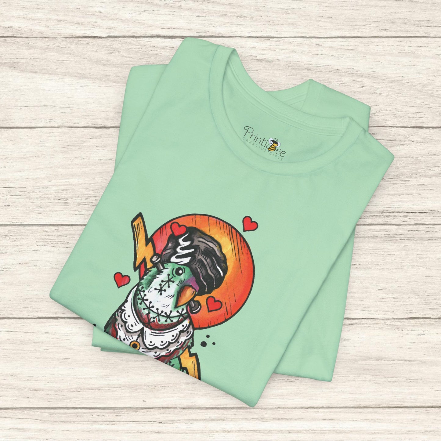 Bride of Frankenstein Lovebird, Hand-Drawn & Hand-Colored Tee