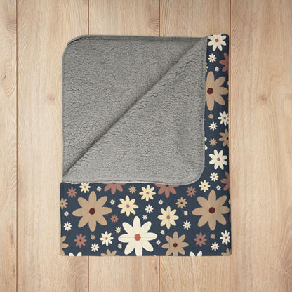 Dark Blue Daisies Fleece Sherpa Blanket