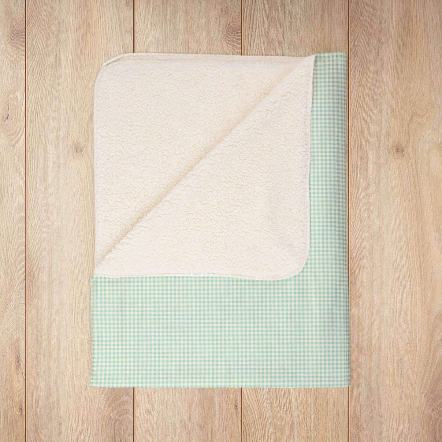 Mint Green & Cream Gingham Fleece Sherpa Blanket