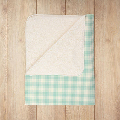 Mint Green & Cream Gingham Fleece Sherpa Blanket