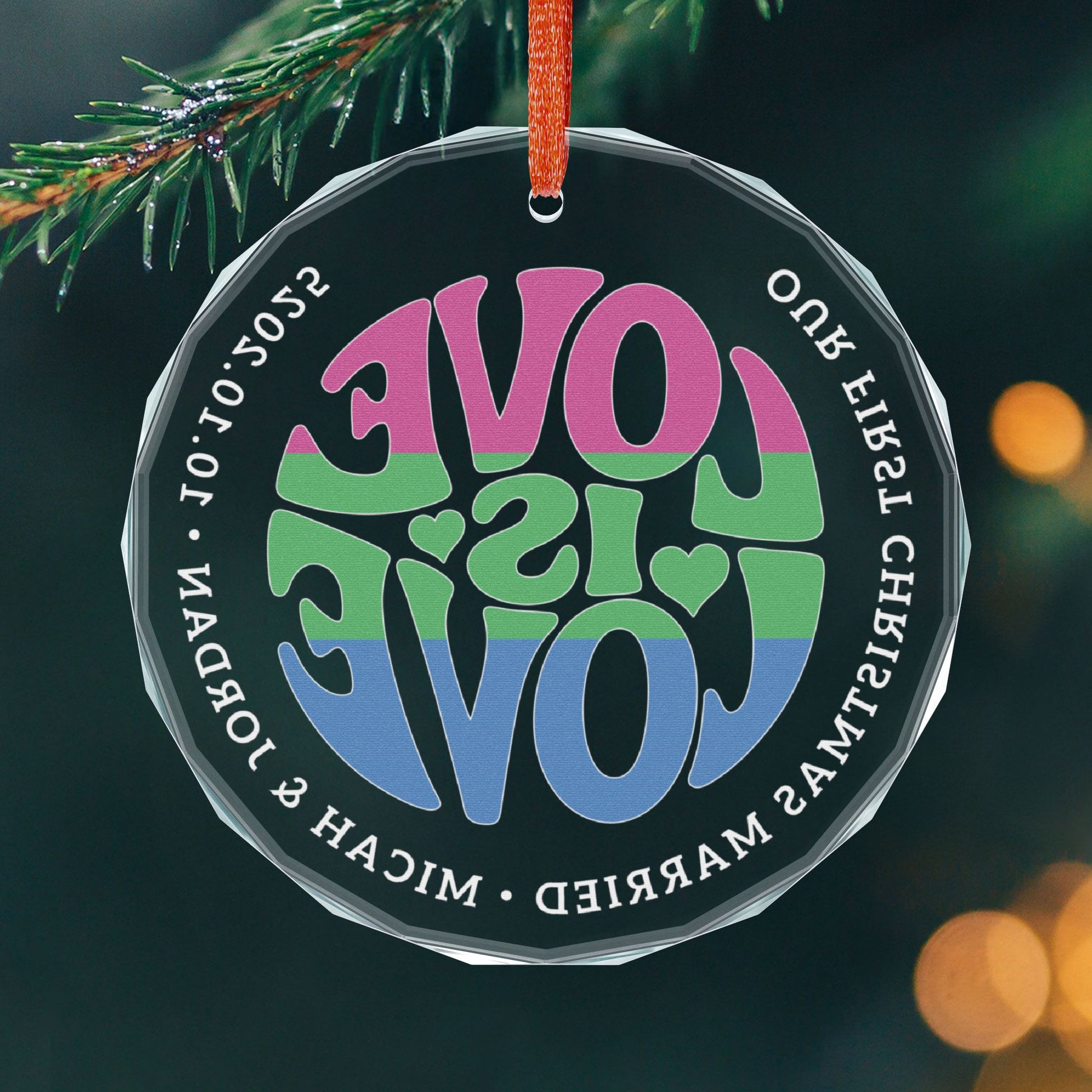 Custom Crystal Love is Love Polysexual Pride 3" Circle Ornament