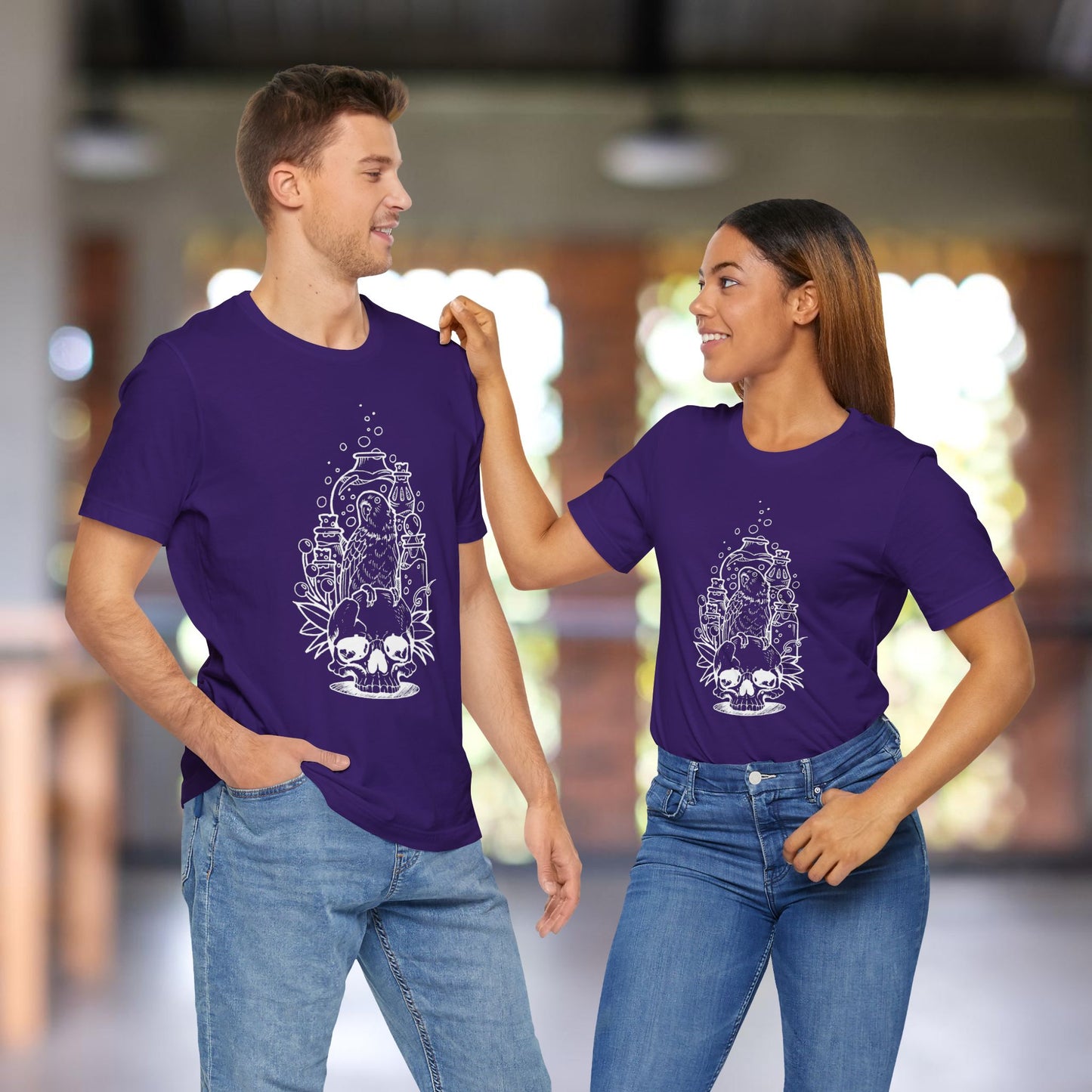 Crazy Scientist Lovebird Sitting on a Skull, Line Art Tee