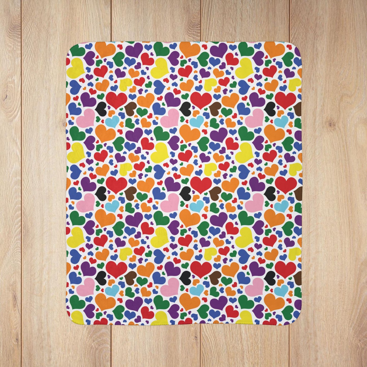 Rainbow Progress Pride Valentine’s Day Hearts White Fleece Sherpa Blanket