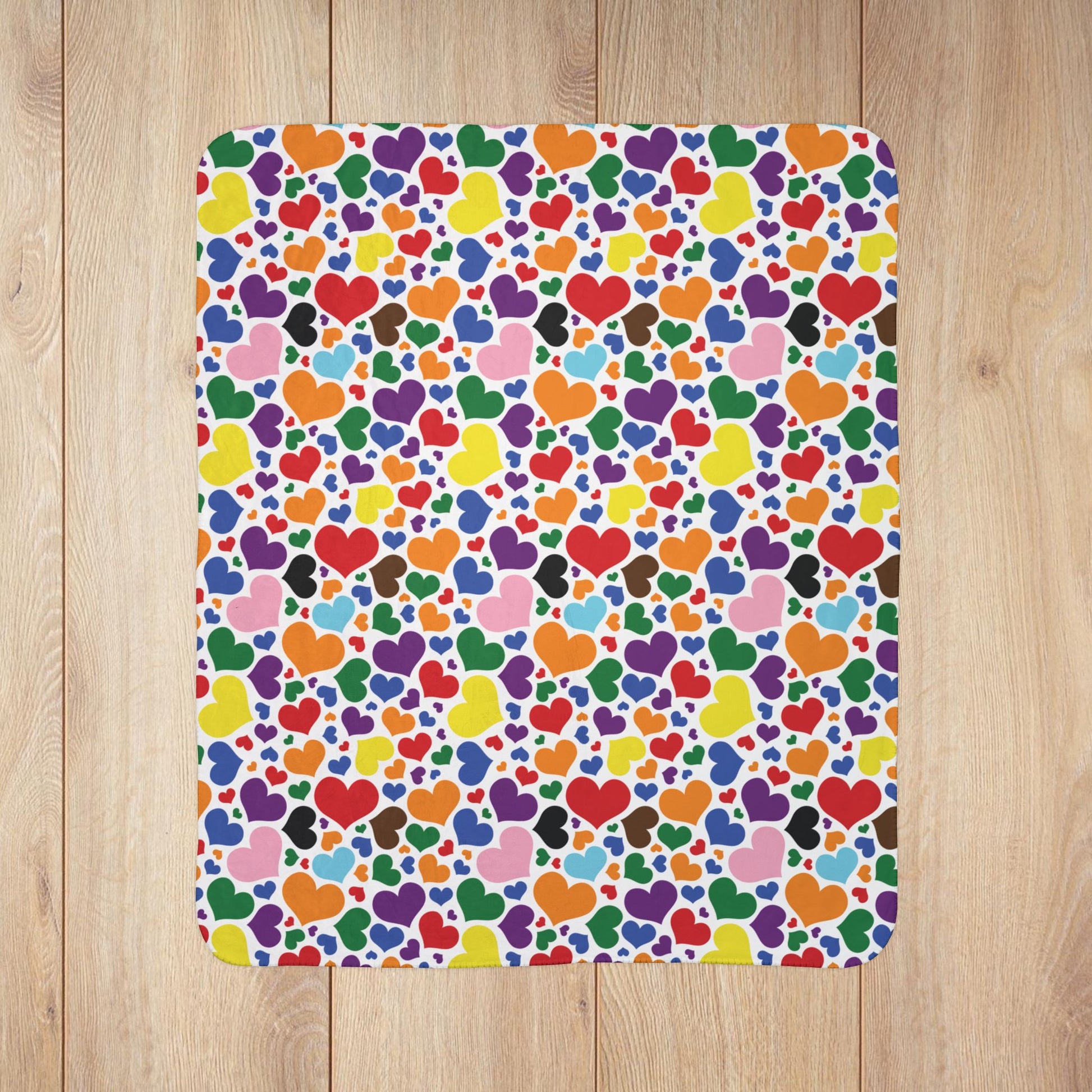 Rainbow Progress Pride Valentine’s Day Hearts White Fleece Sherpa Blanket