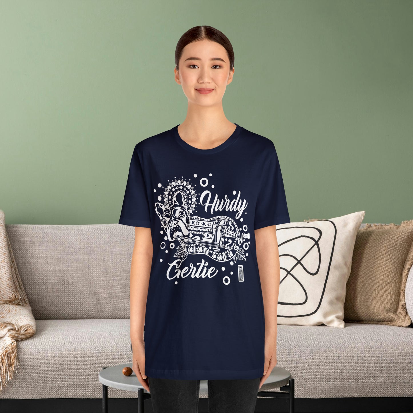 Hurdy Gertie Tee, Chemise Frenchton Dog Line Art