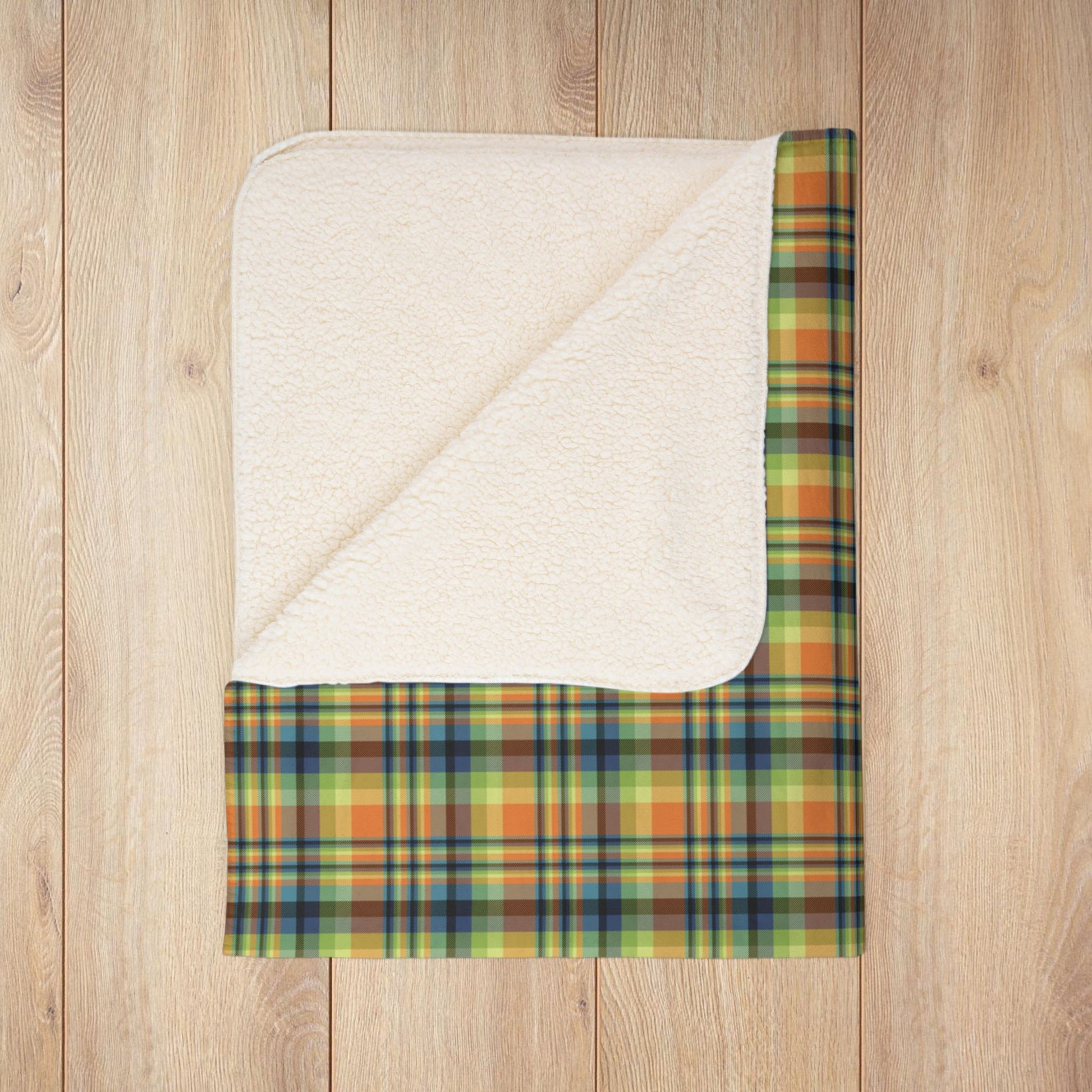 Orange, Green & Blue Ohio Plaid Fleece Sherpa Blanket