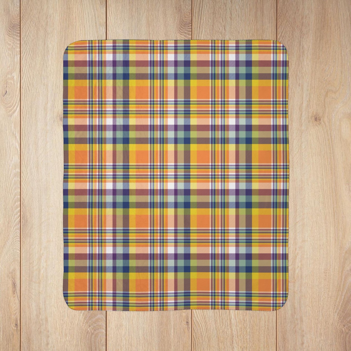 Orange, Yellow, Blue & Purple Doswell VA Plaid Fleece Sherpa Blanket