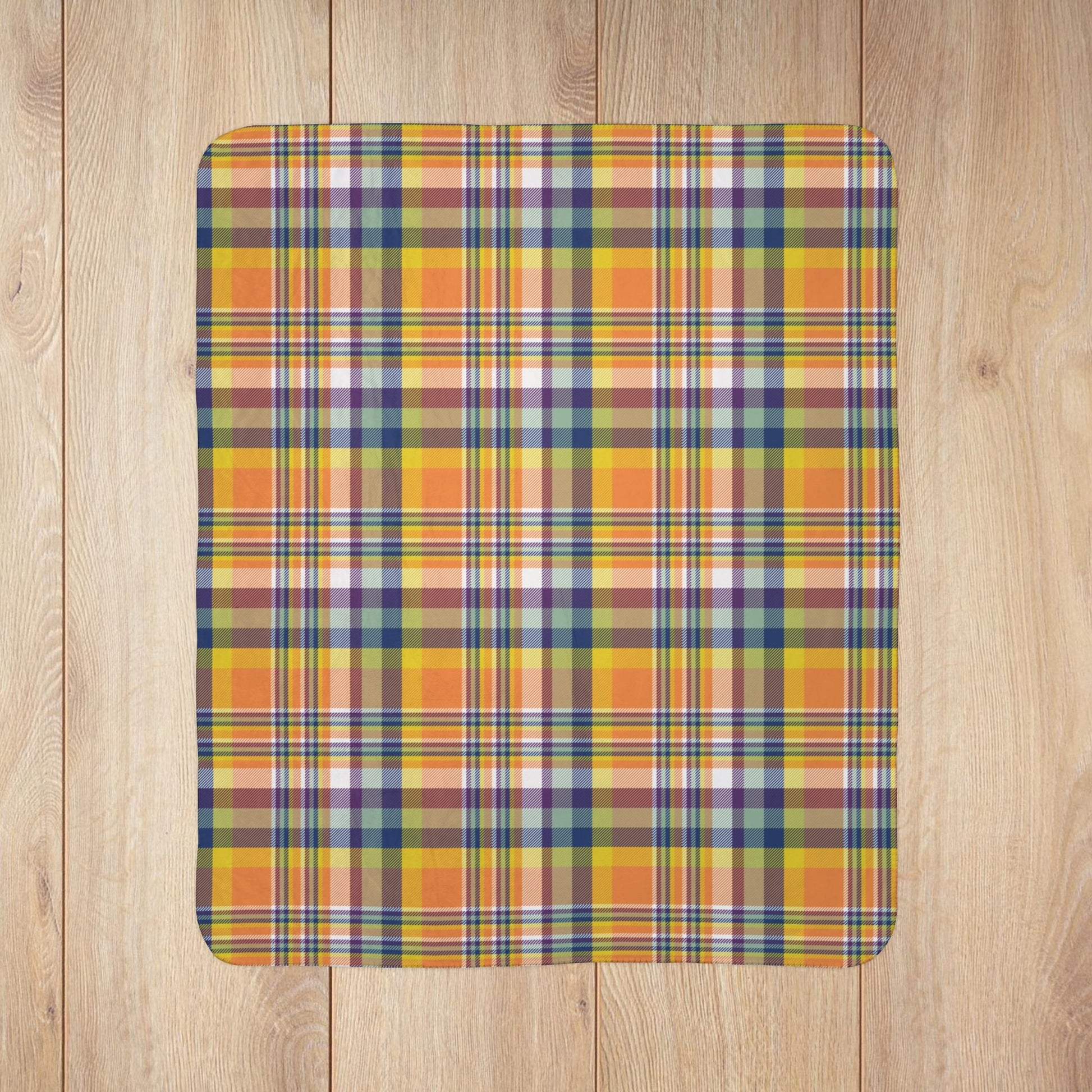 Orange, Yellow, Blue & Purple Doswell VA Plaid Fleece Sherpa Blanket