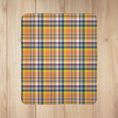 Orange, Yellow, Blue & Purple Doswell VA Plaid Fleece Sherpa Blanket