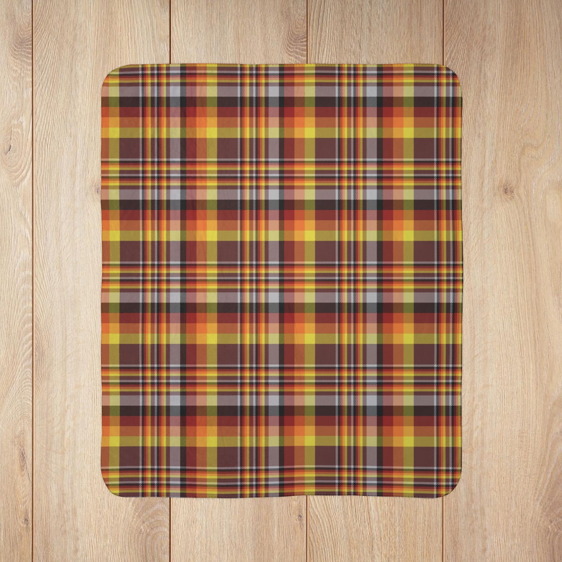Brown, Orange & Red Mason OH Plaid Fleece Sherpa Blanket