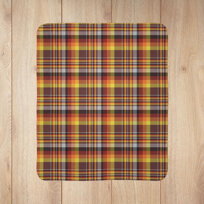 Brown, Orange & Red Mason OH Plaid Fleece Sherpa Blanket