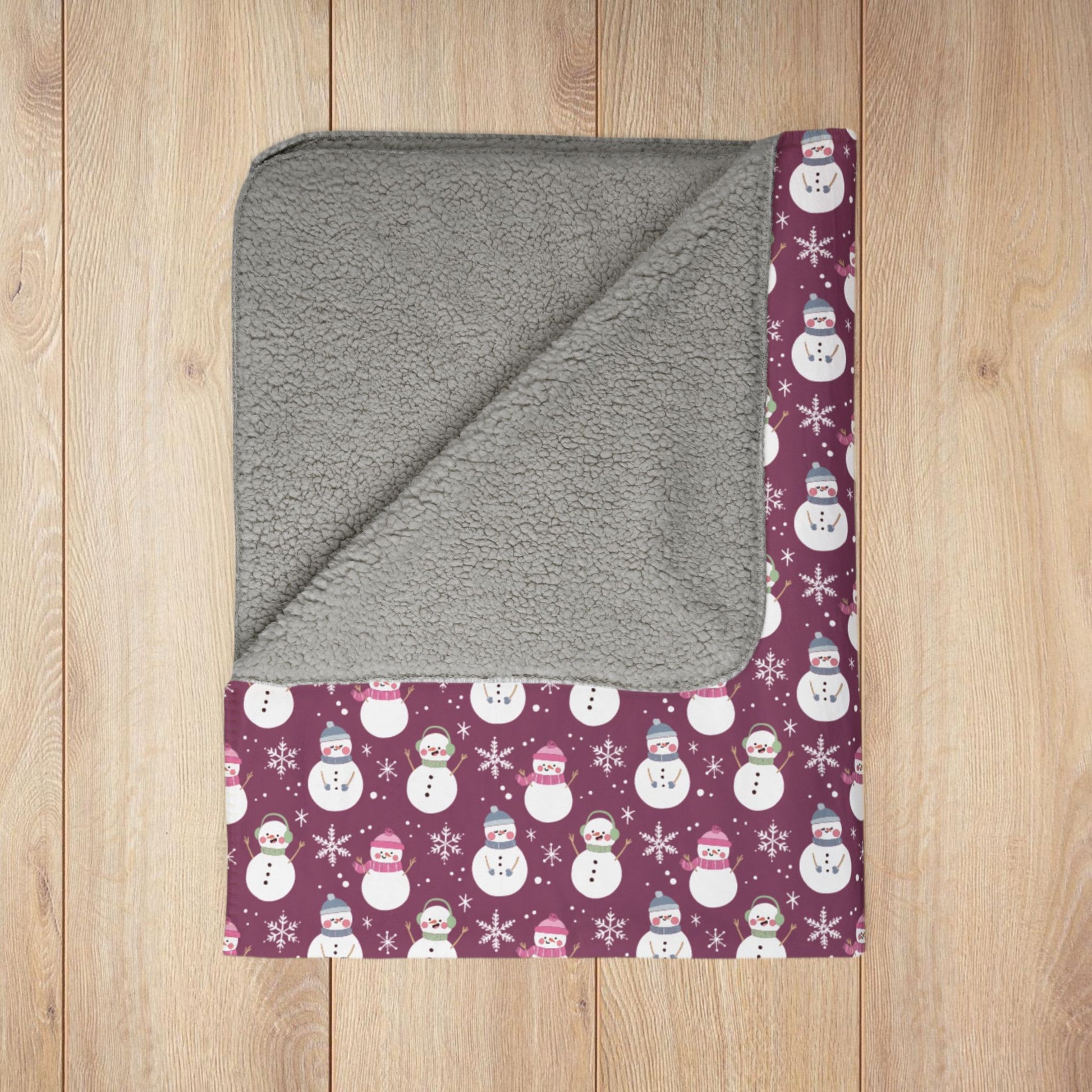 Christmas Pink Pastels Snowman Mauve Fleece Sherpa Blanket
