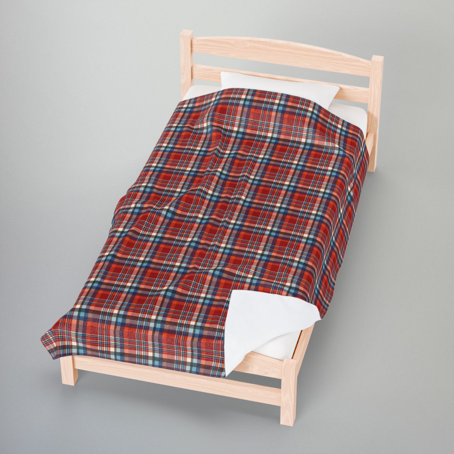 Red, Orange & Cream Ohio Plaid Velveteen Plush Blanket